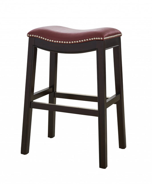 25" Espresso and Red Saddle Style Counter Height Bar Stool-0