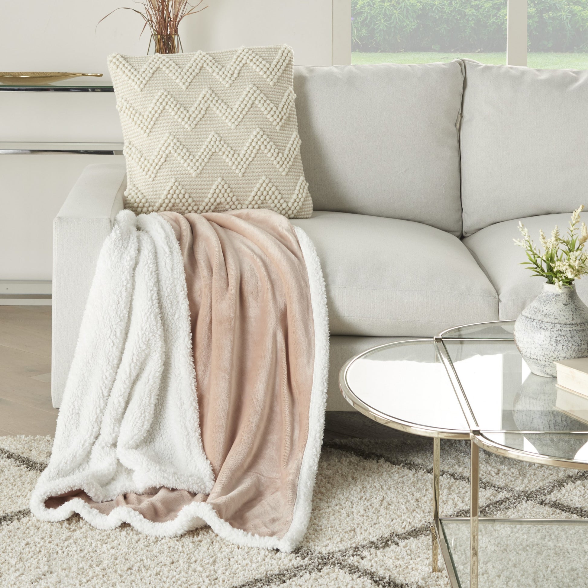 Boho Blush Pink Fleece and Sherpa Accent Throw-0