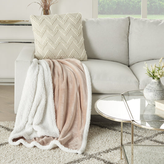 Boho Blush Pink Fleece and Sherpa Accent Throw-0