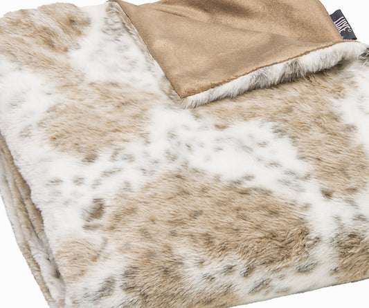 Premier Luxury Spotted White and Brown Faux Fur Throw Blanket-0