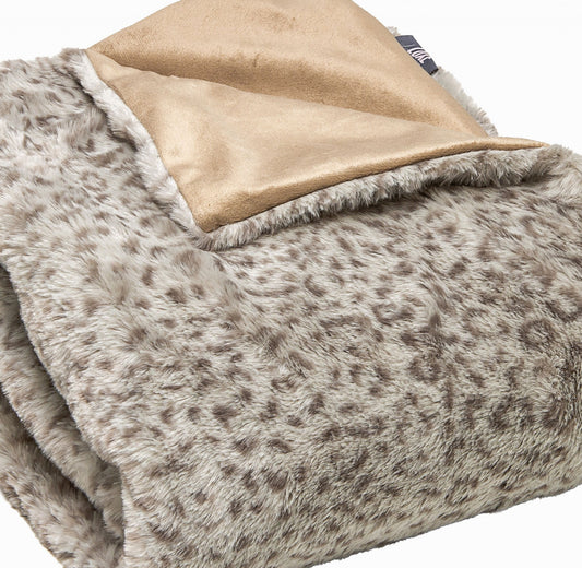 Premier Luxury Spotted Taupe and Brown Faux Fur Throw Blanket-0