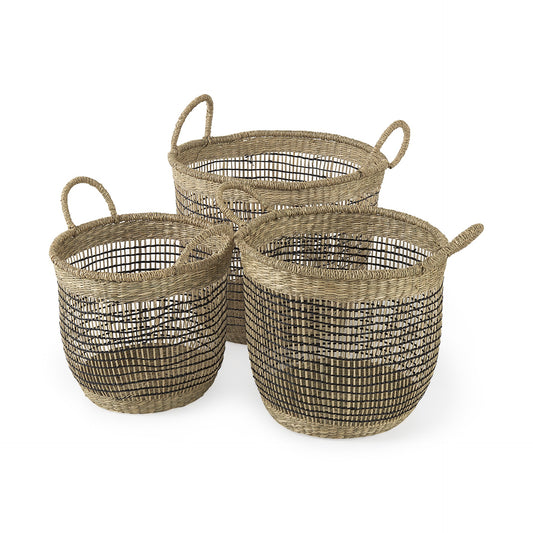 Set of Three Light Brown Storage Baskets-0