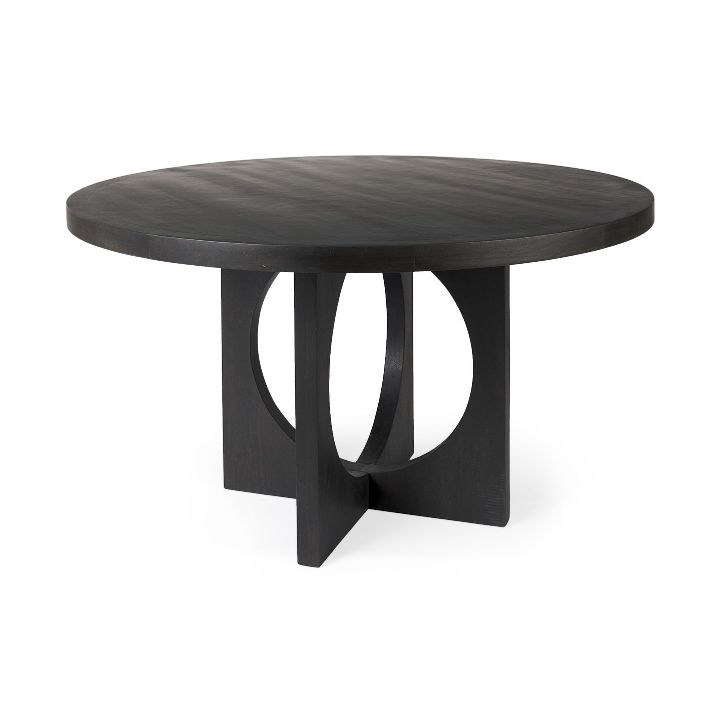 Black Wood Round Geometric Dining Table-0