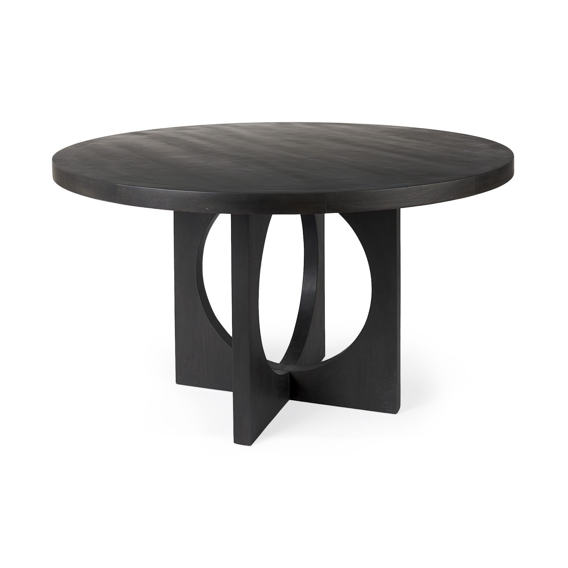 Black Wood Round Geometric Dining Table-0