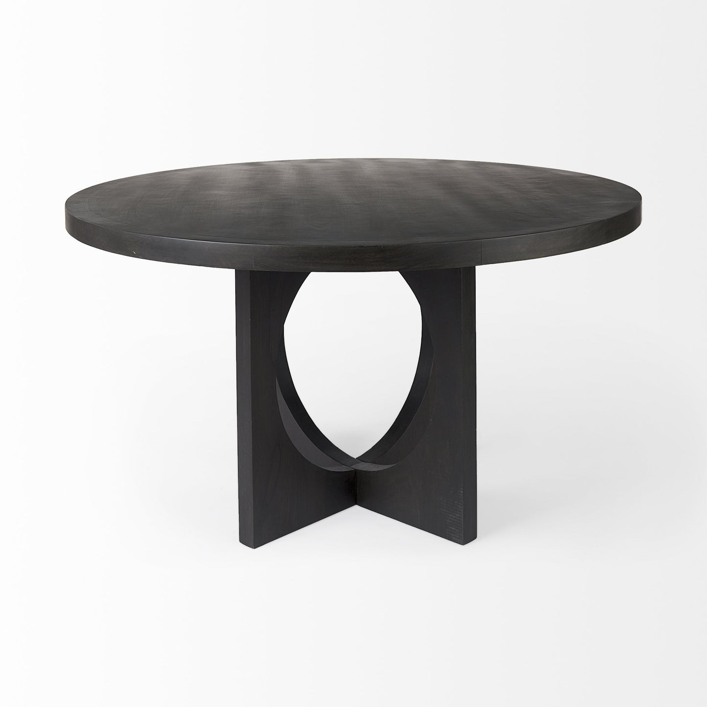 Black Wood Round Geometric Dining Table-2