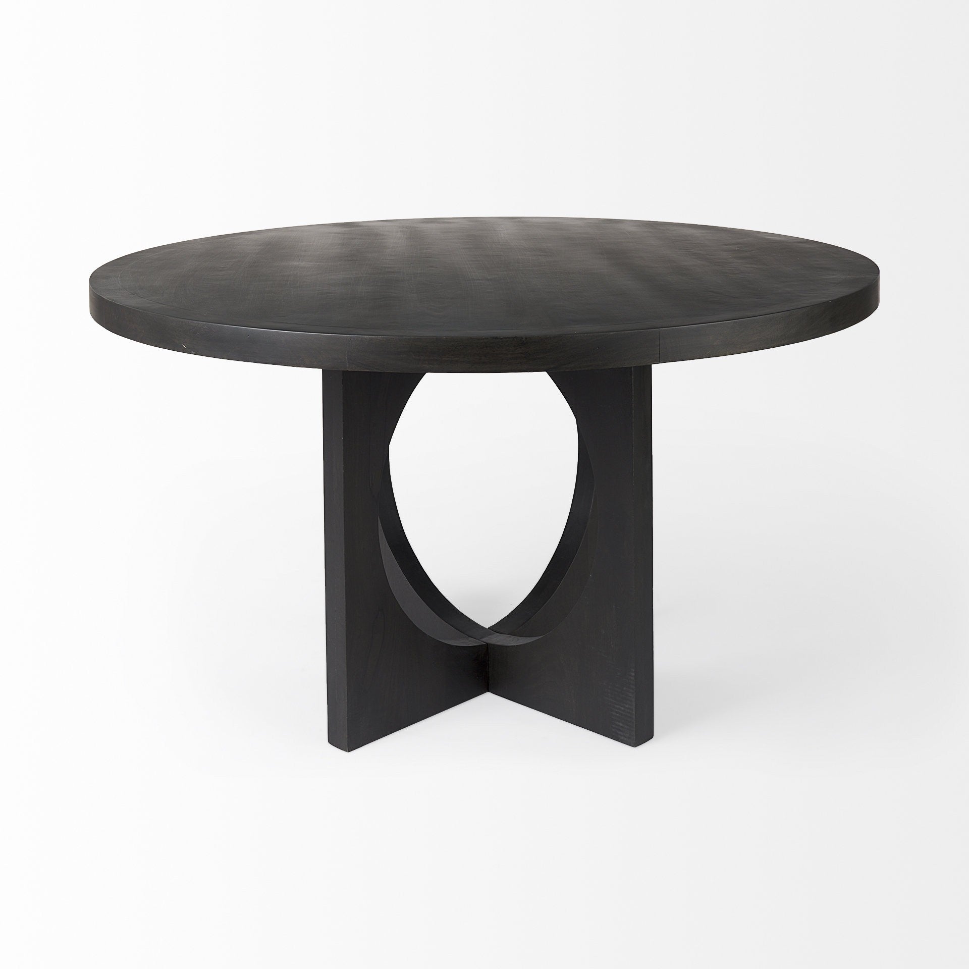 Black Wood Round Geometric Dining Table-2