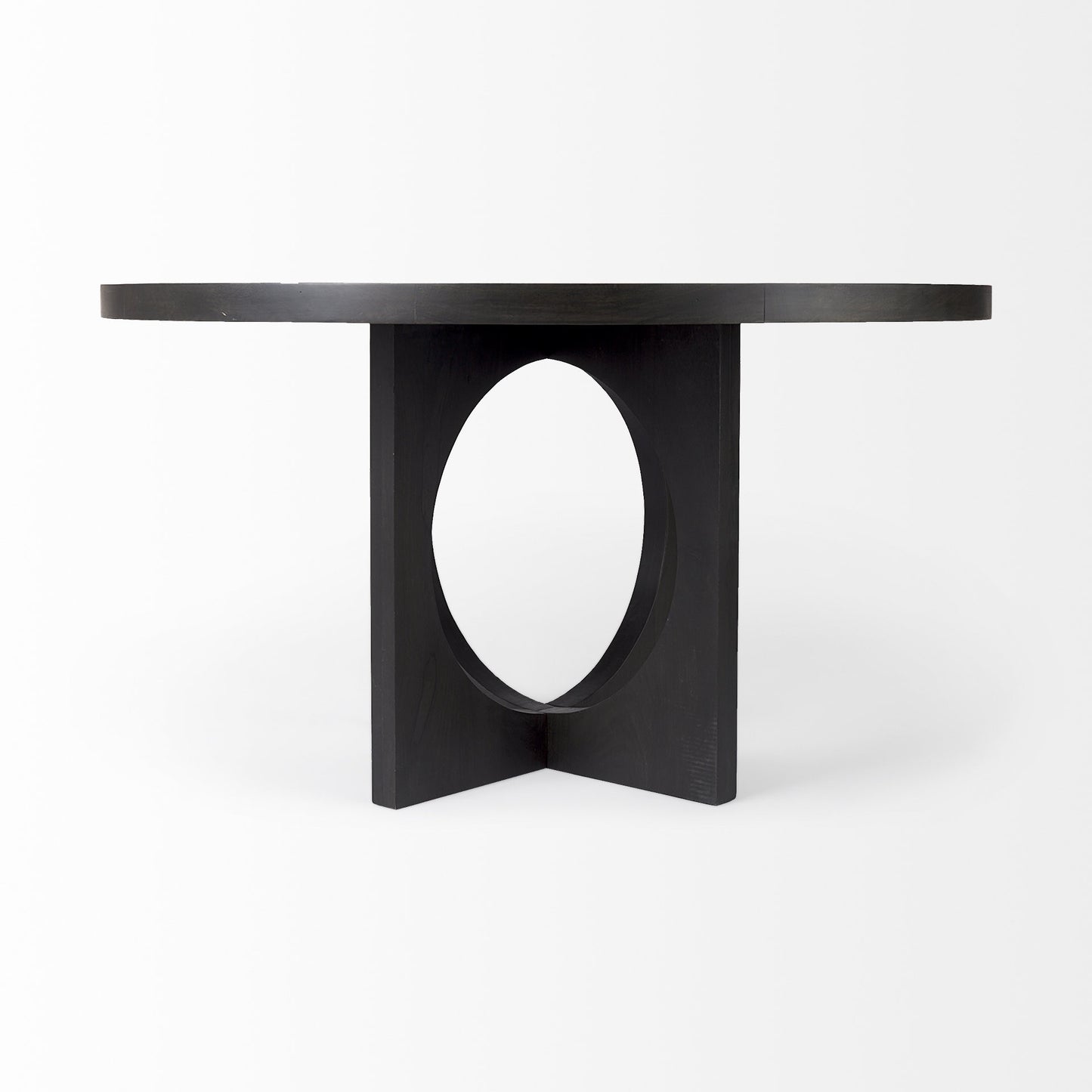Black Wood Round Geometric Dining Table-3