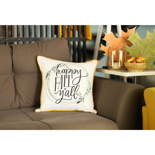 Black and White Happy Fall Throw Pillow-0