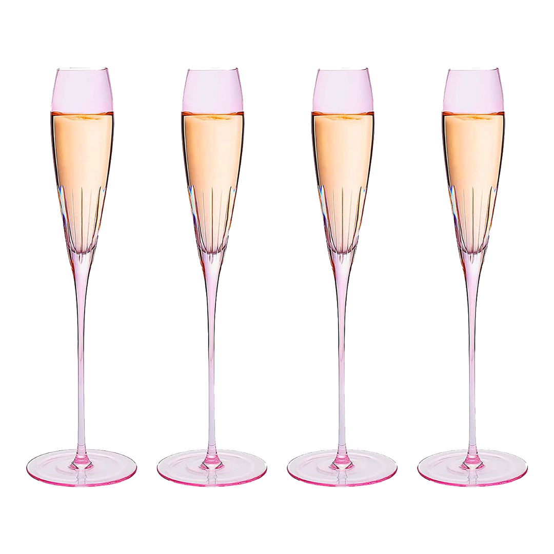The Wine Savant Parisian Performance Glassware French Paris Collection Crystal Pink Glasses, Red & White Wines For Weddings Present Everyday Beautiful Gift Anniversary (Champagne)-0