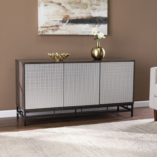 Contemporary Grid Lines Three Door Accent Cabinet-0