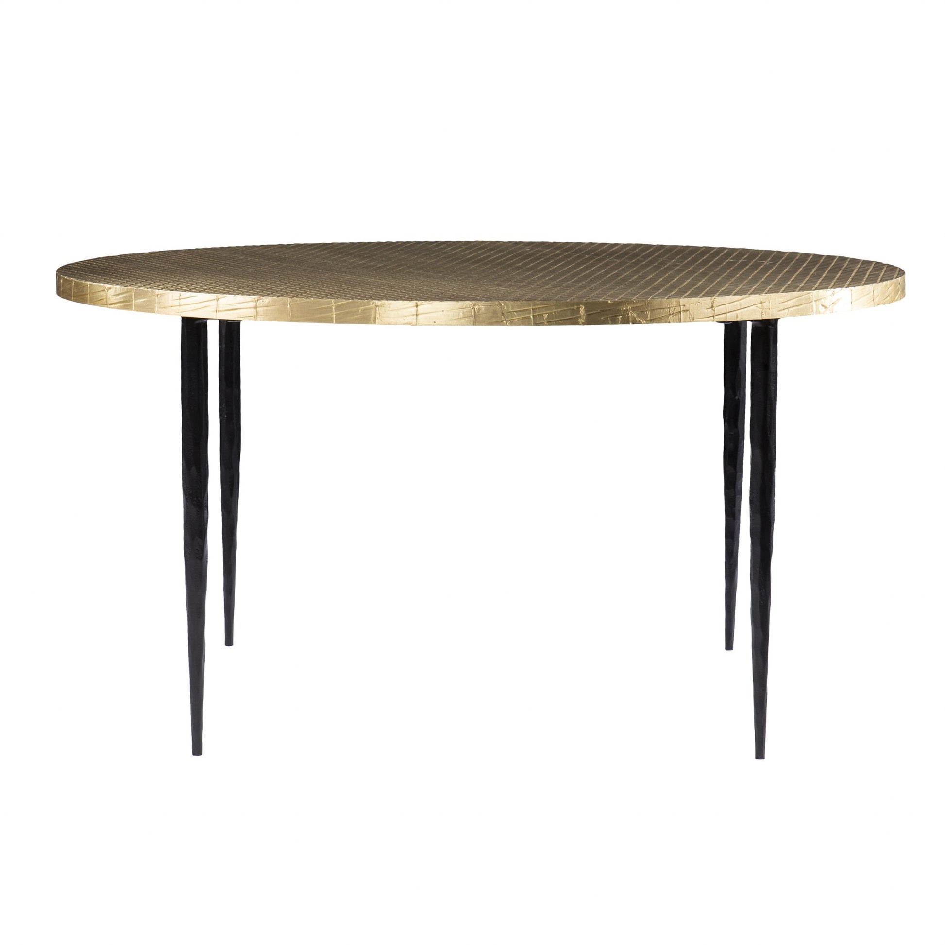 34" Black And Gold Embossed Metal Round Coffee Table-1