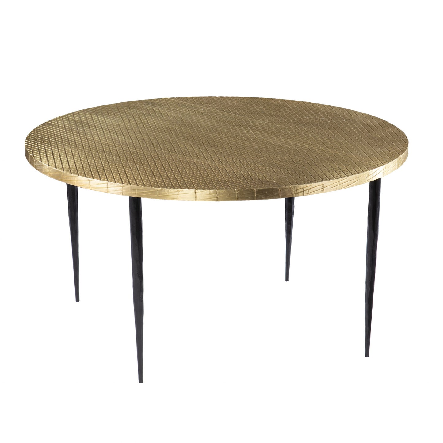 34" Black And Gold Embossed Metal Round Coffee Table-2