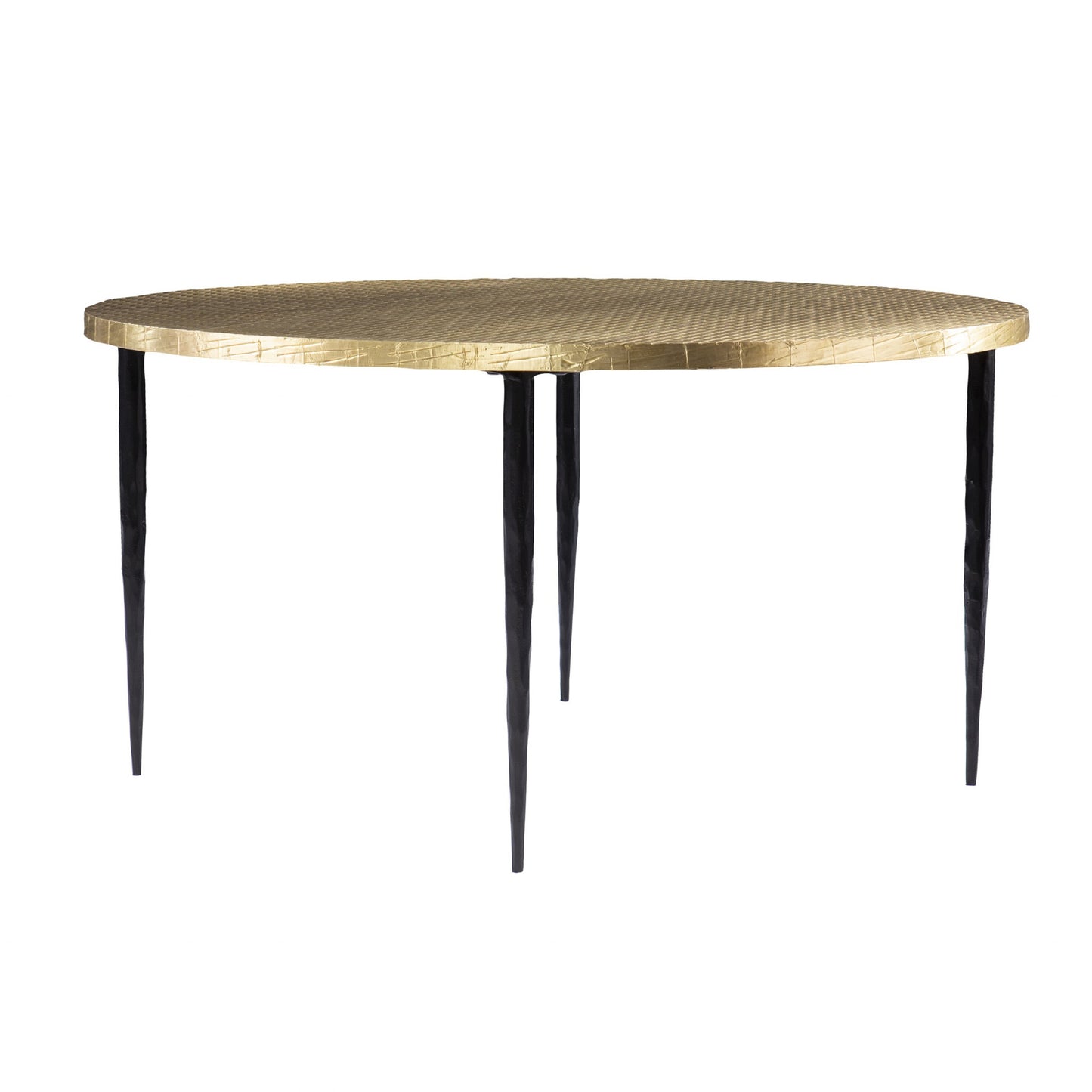 34" Black And Gold Embossed Metal Round Coffee Table-3