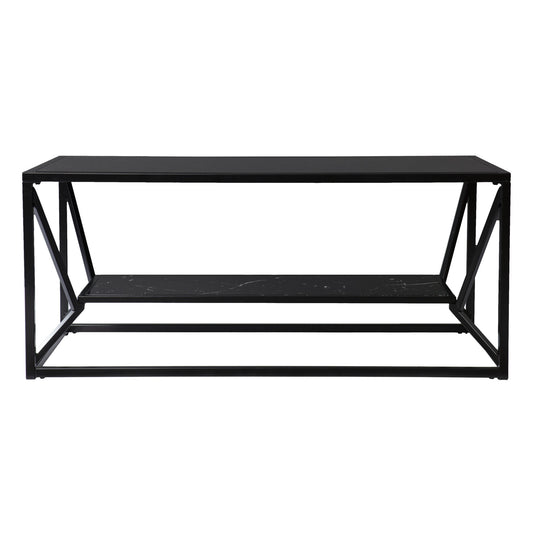 42" Black Glass And Metal Rectangular Coffee Table-0