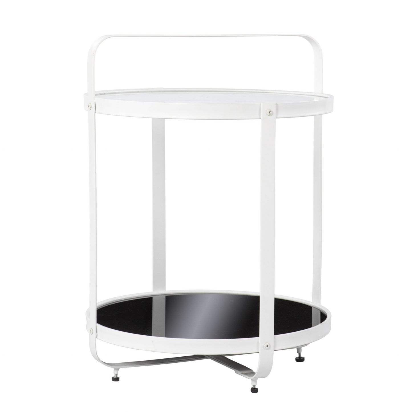 27" White Glass And Iron Round End Table With Shelf-1
