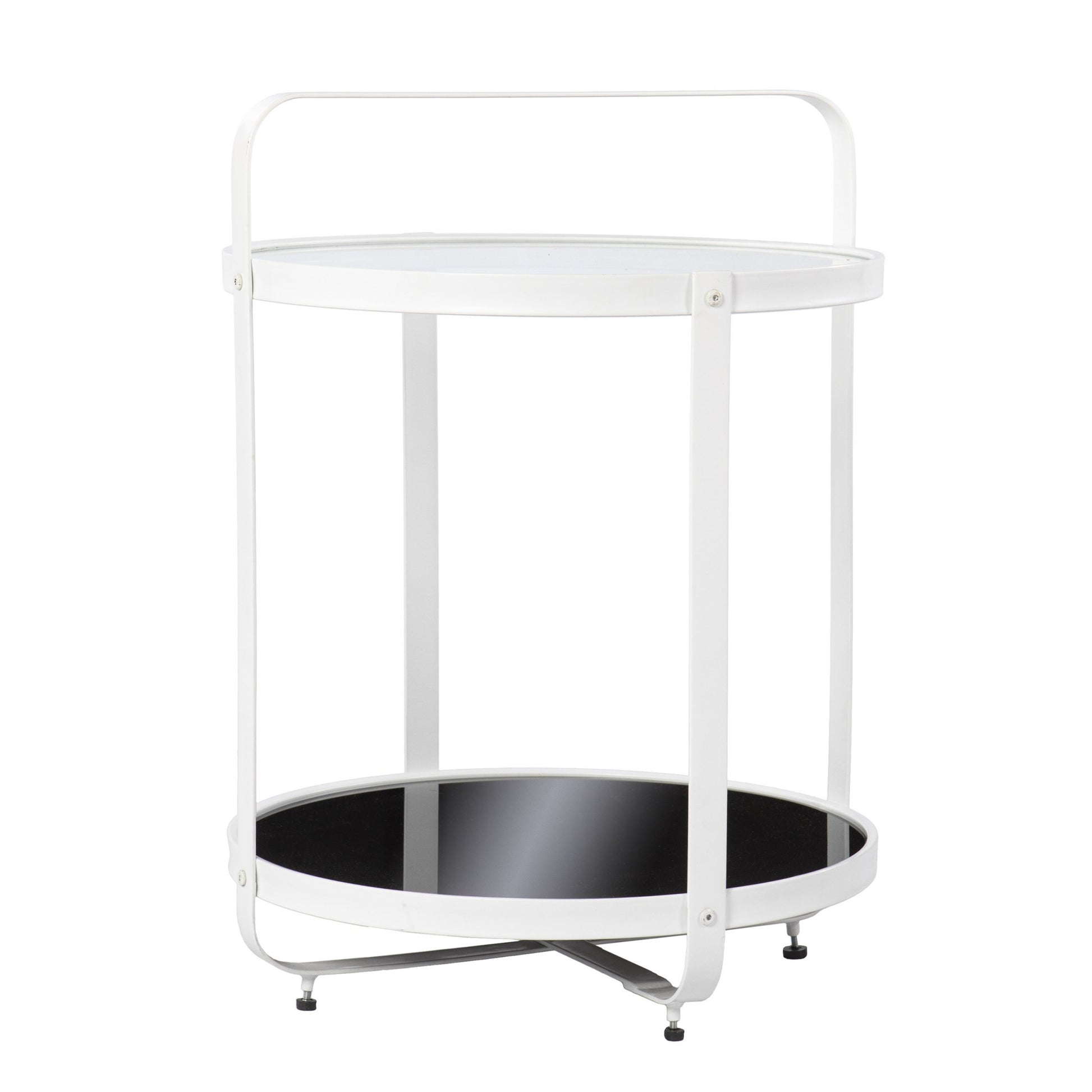 27" White Glass And Iron Round End Table With Shelf-1