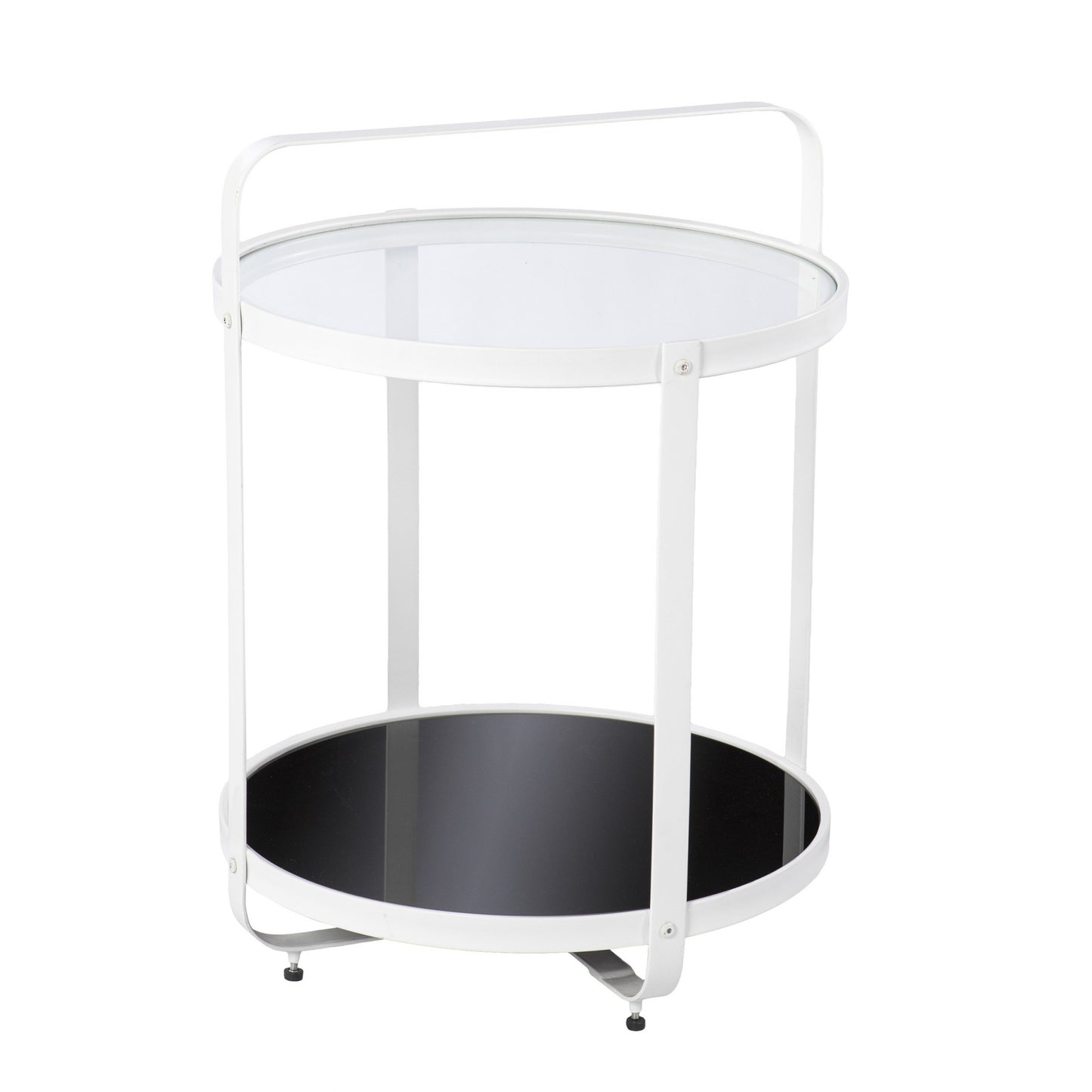 27" White Glass And Iron Round End Table With Shelf-2