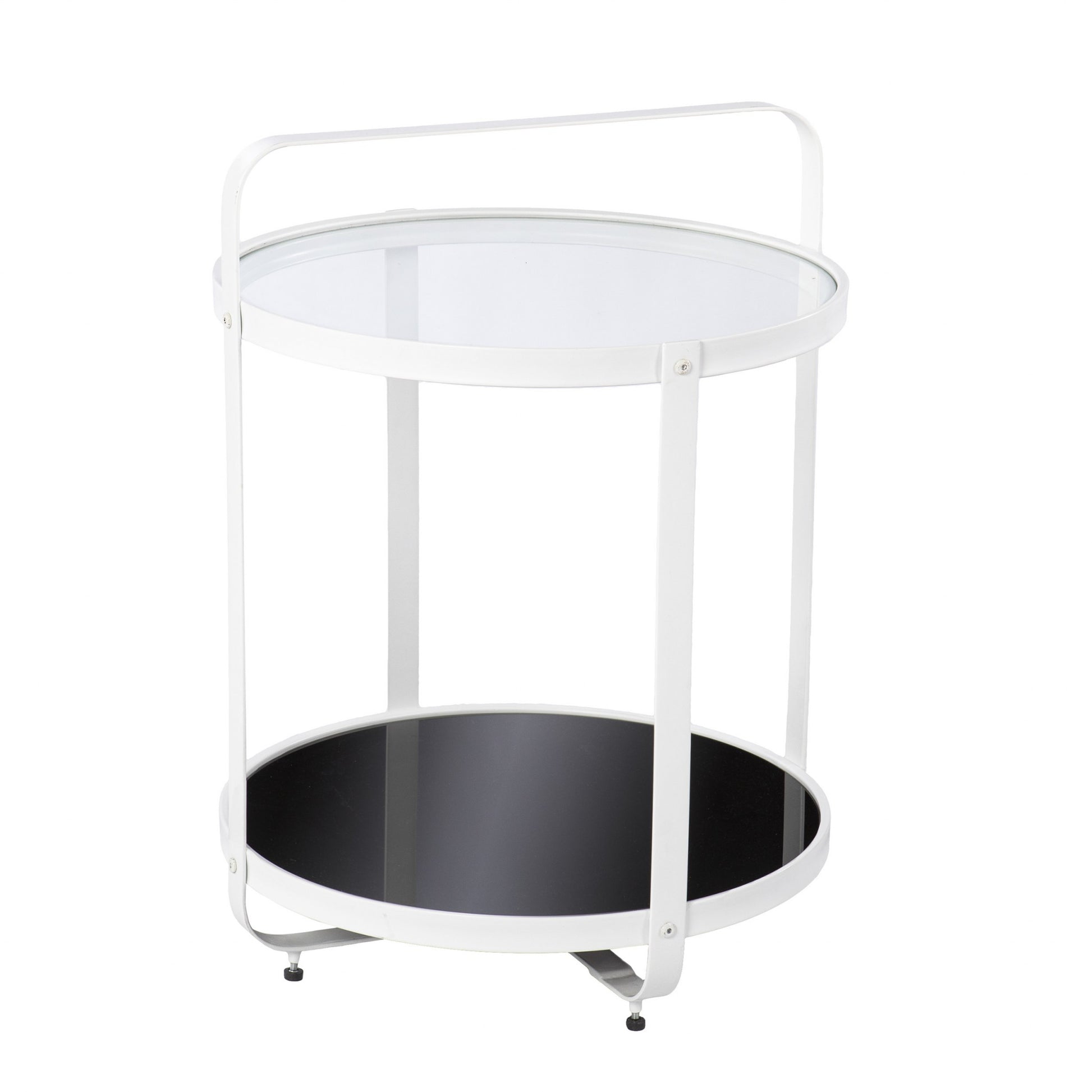 27" White Glass And Iron Round End Table With Shelf-2