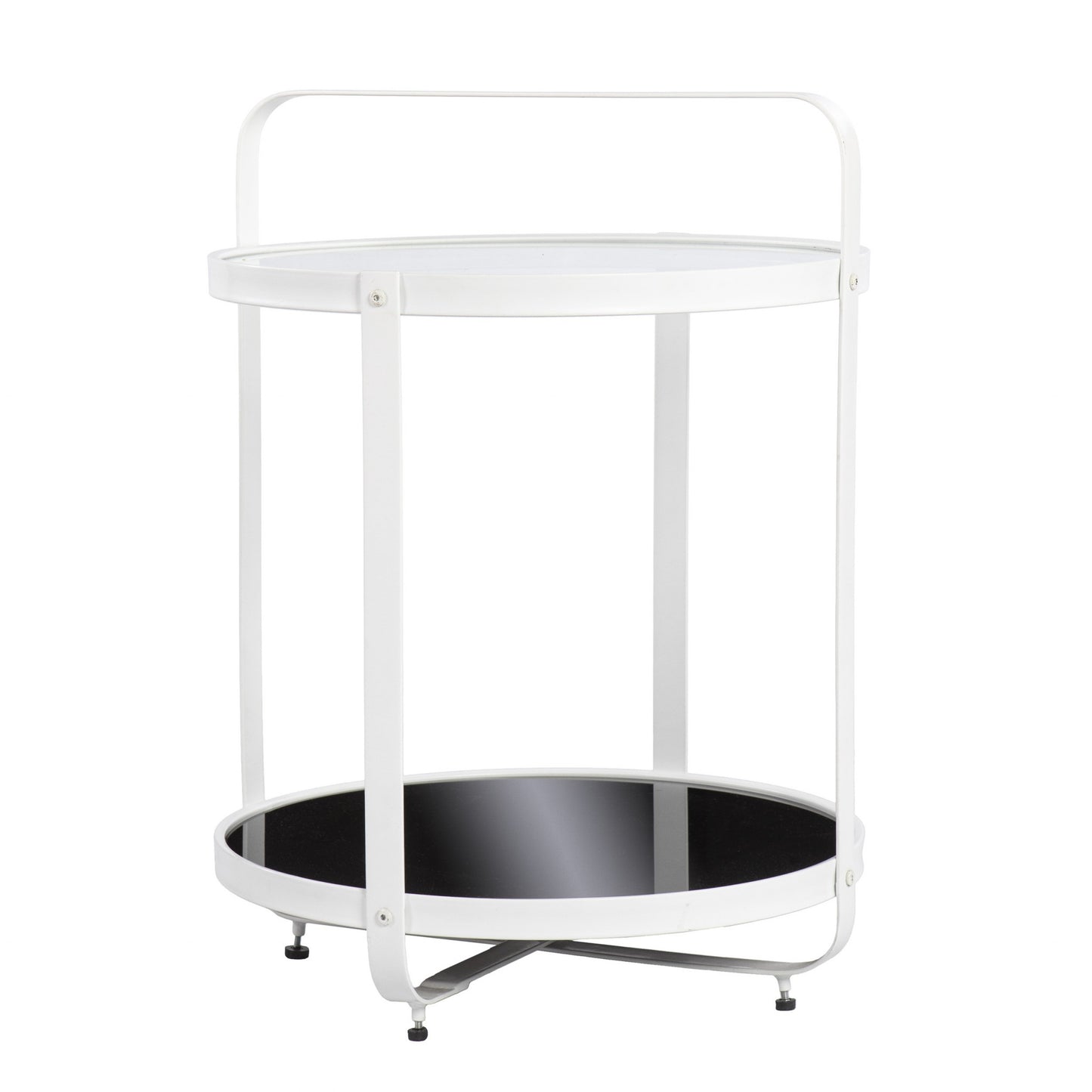 27" White Glass And Iron Round End Table With Shelf-3