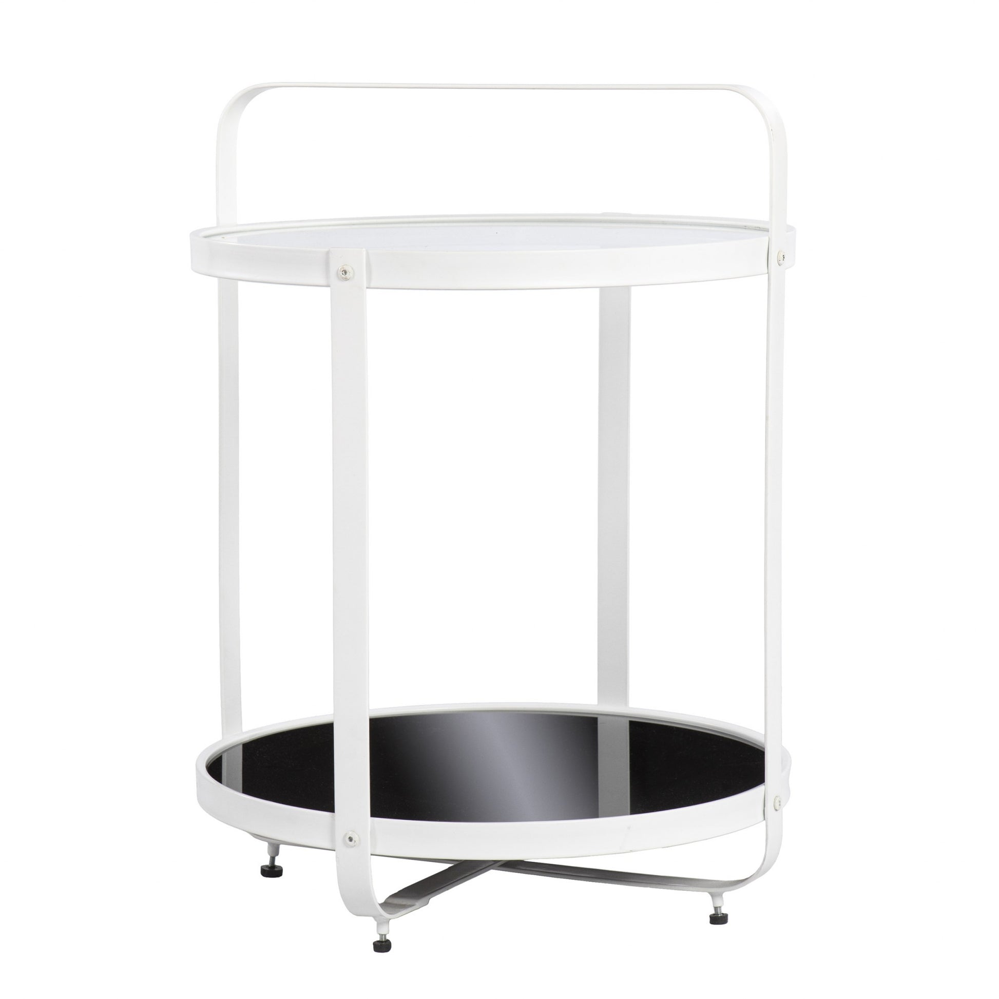 27" White Glass And Iron Round End Table With Shelf-3