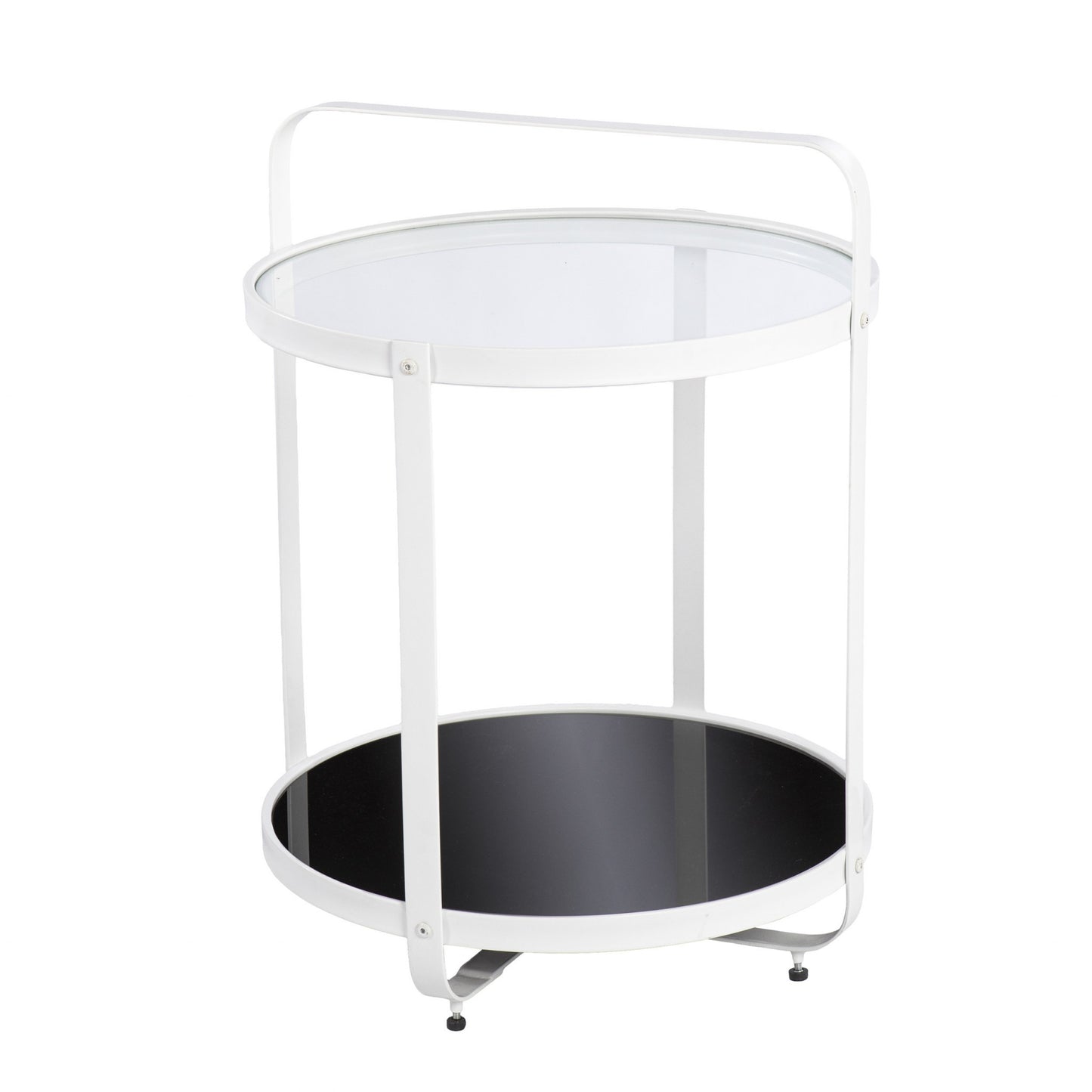 27" White Glass And Iron Round End Table With Shelf-4