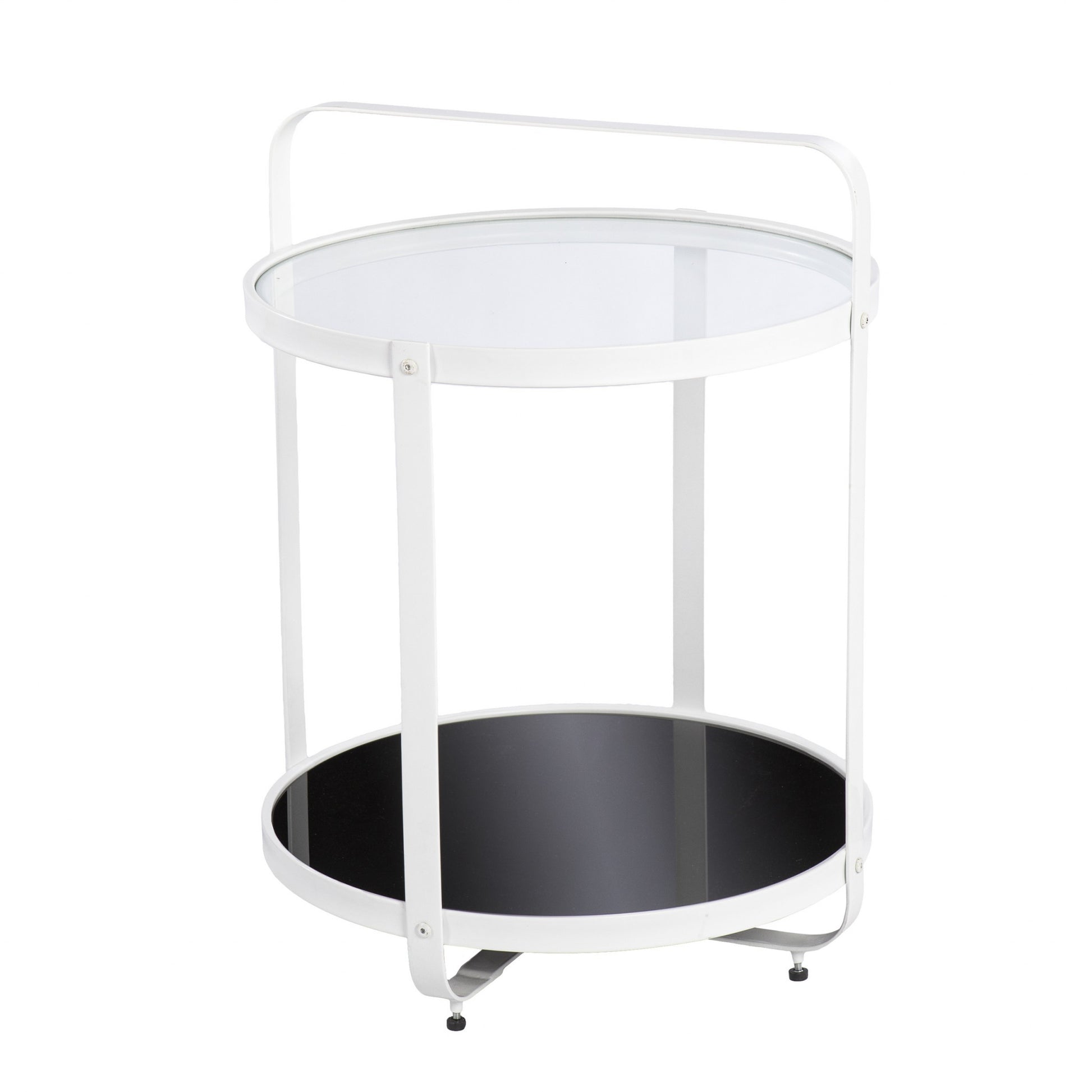 27" White Glass And Iron Round End Table With Shelf-4