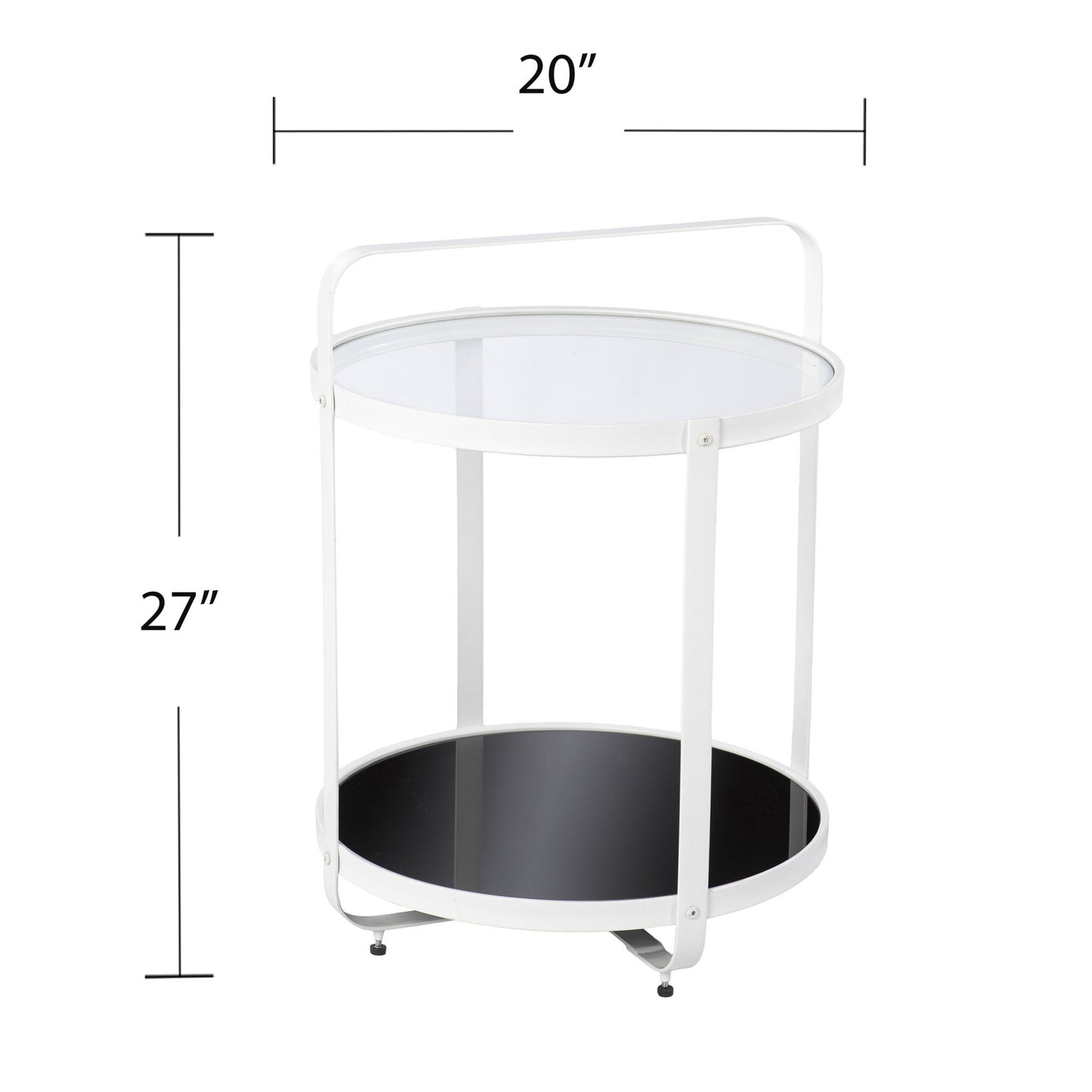 27" White Glass And Iron Round End Table With Shelf-5