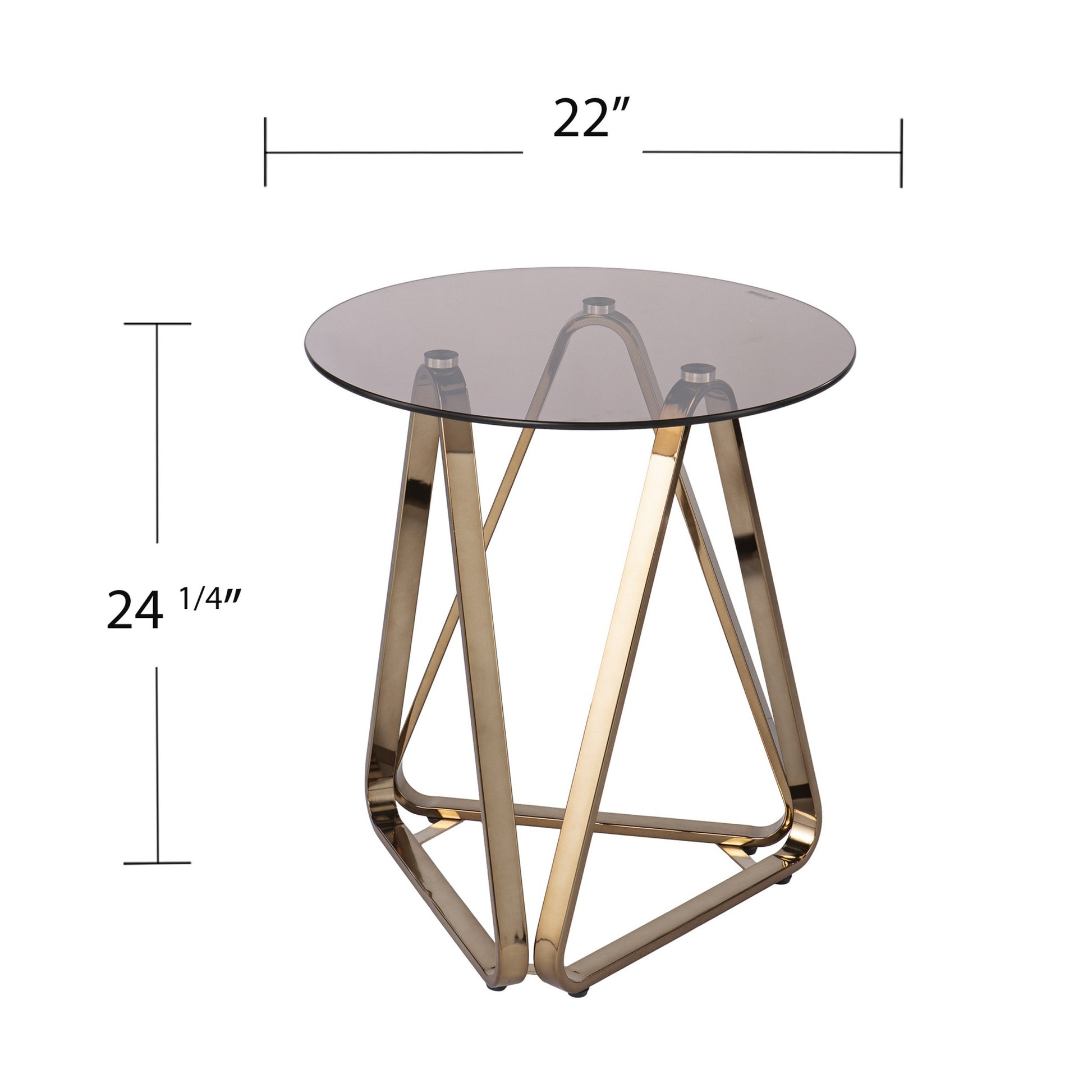 24" Champagne Glass And Iron Round End Table-5