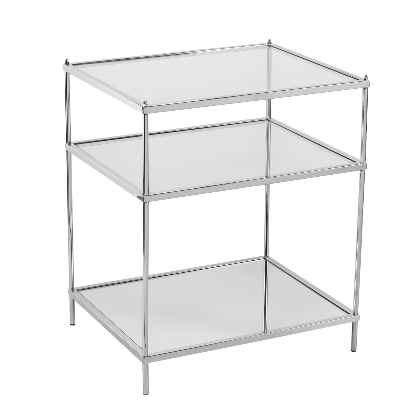 27" Chrome Glass And Iron Rectangular Mirrored End Table With Shelf-1