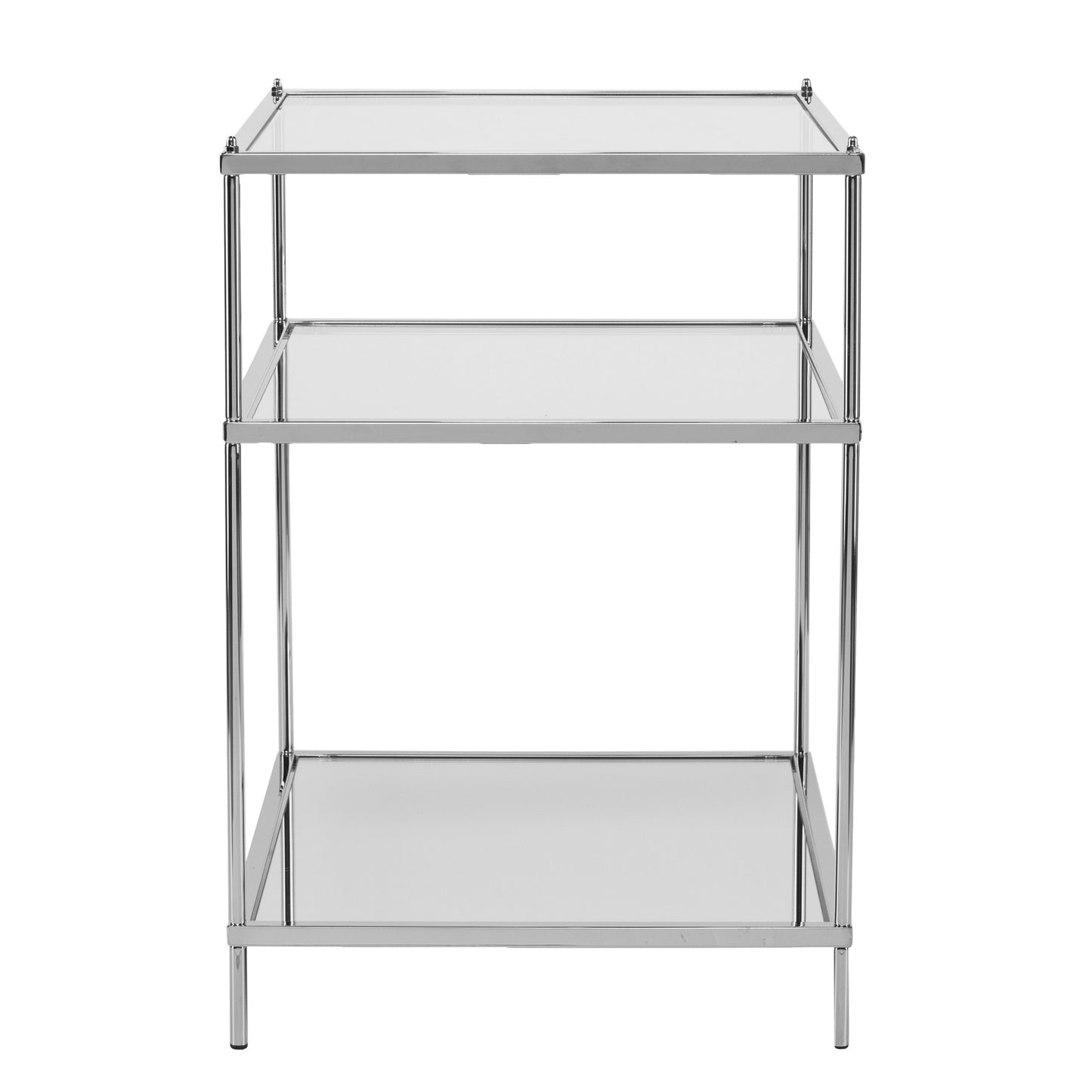 27" Chrome Glass And Iron Rectangular Mirrored End Table With Shelf-2