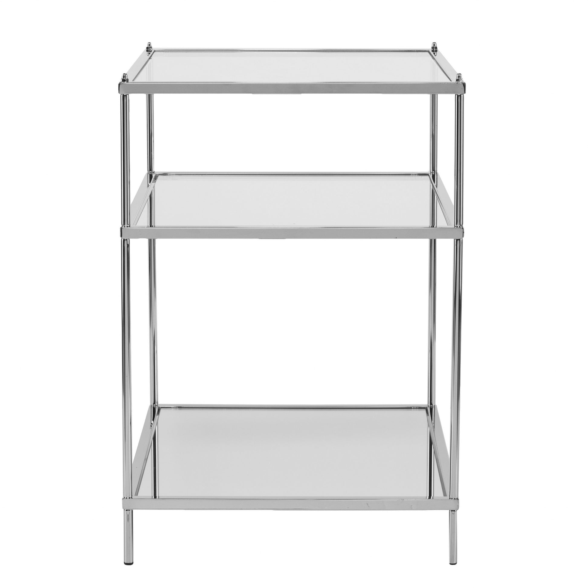 27" Chrome Glass And Iron Rectangular Mirrored End Table With Shelf-3
