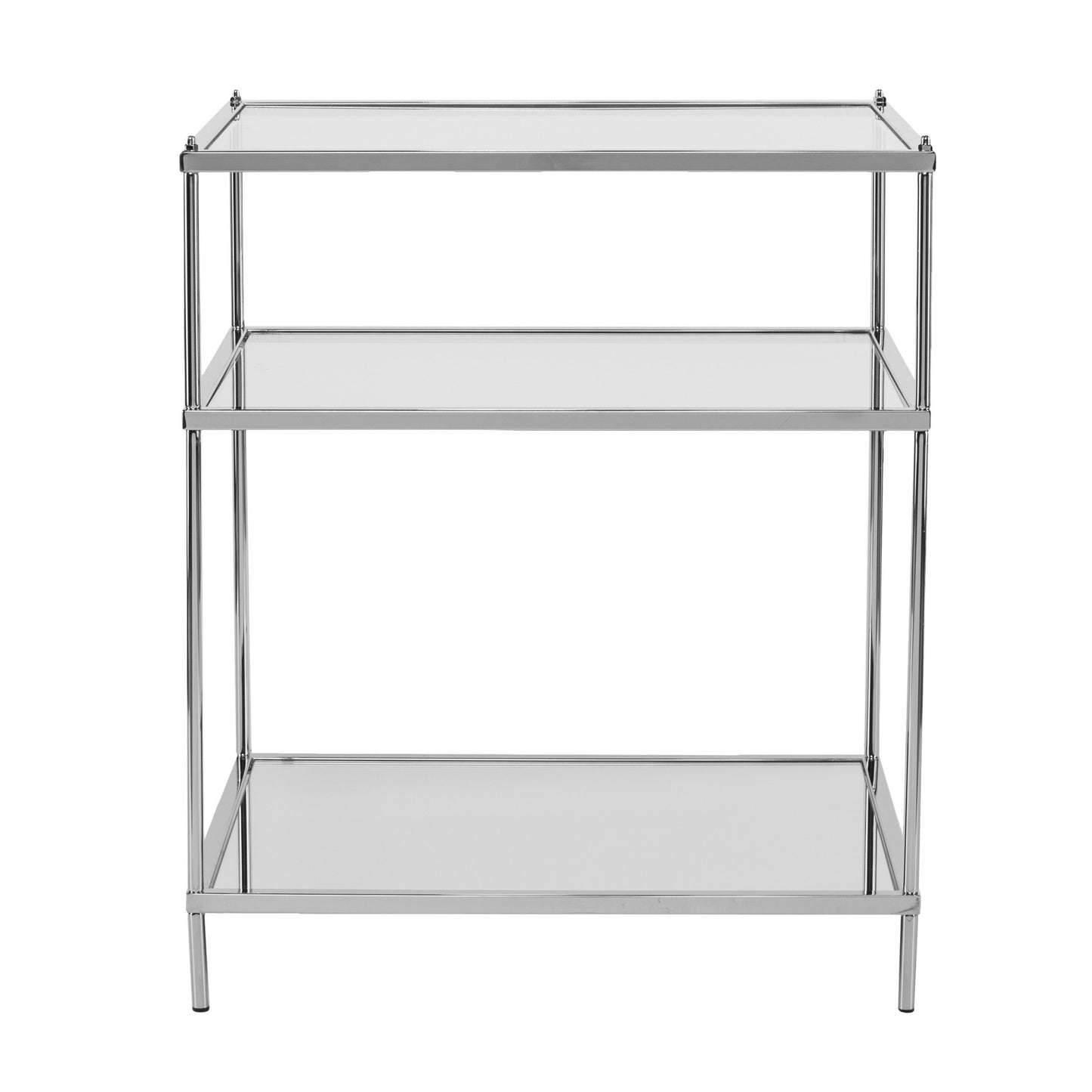 27" Chrome Glass And Iron Rectangular Mirrored End Table With Shelf-4