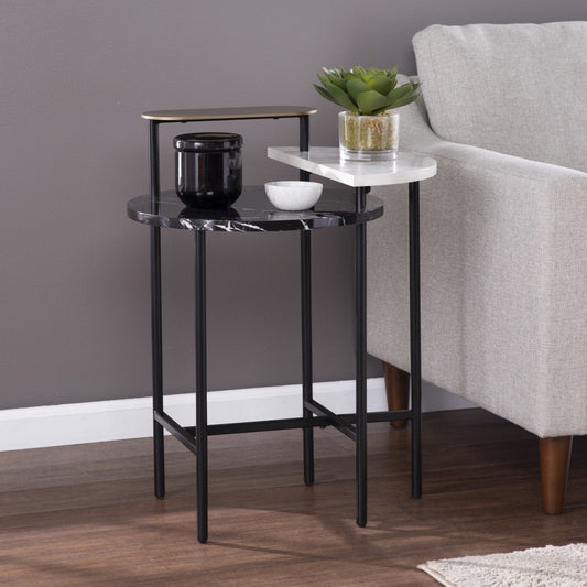 28" Black Manufactured Wood And Iron Free Form End Table With Shelf-0