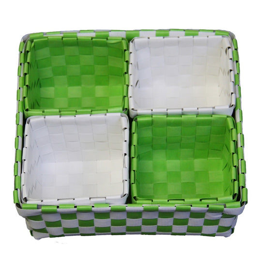 Green and White Woven Basket Five Piece Set-0