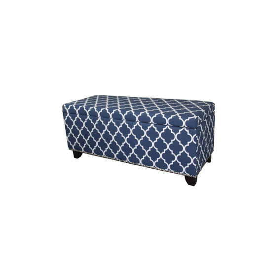 Blue and White Quatrefoil Storage Bench-0