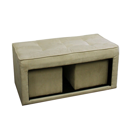 Beige Storage Bench and Ottoman Set-0