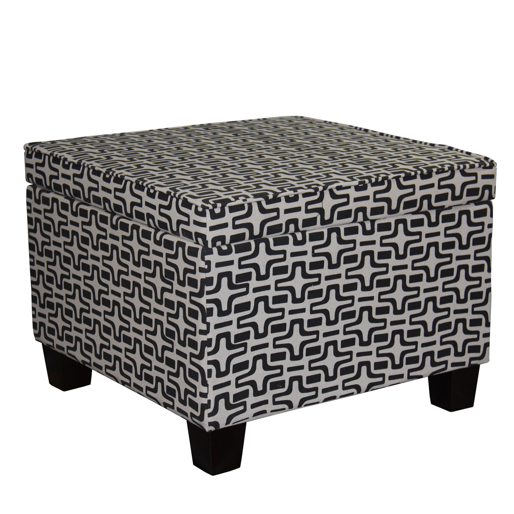 Dark Brown and White Retro Star Print Storage Ottoman-0