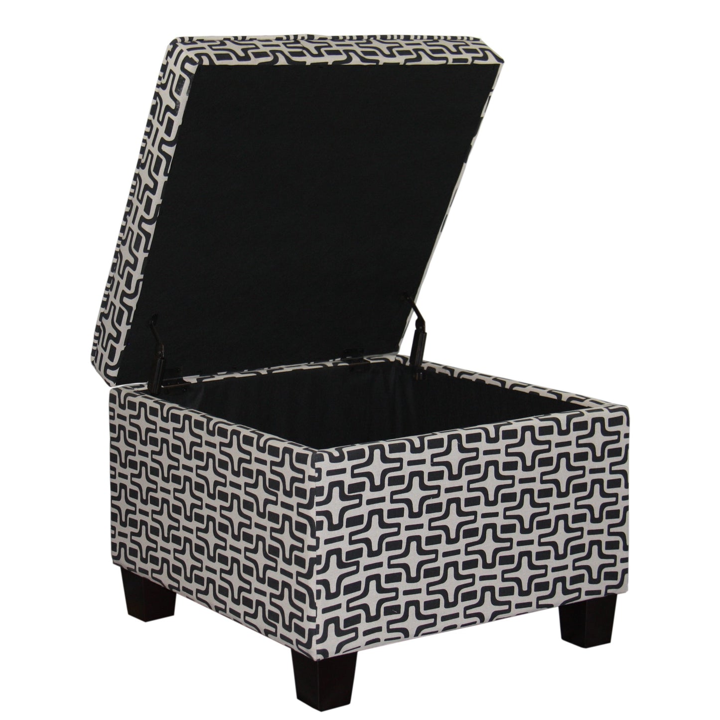 Dark Brown and White Retro Star Print Storage Ottoman-1