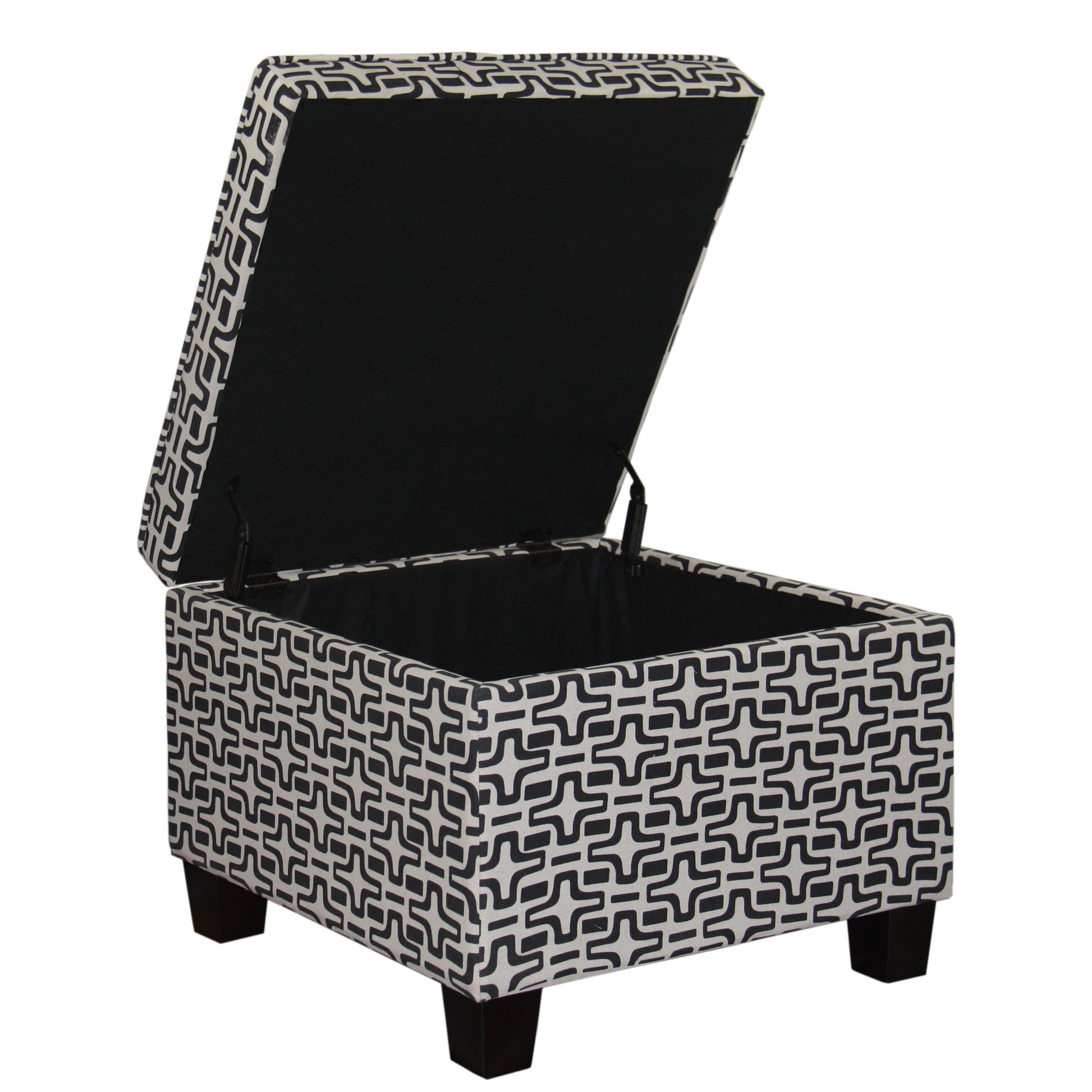 Dark Brown and White Retro Star Print Storage Ottoman-1