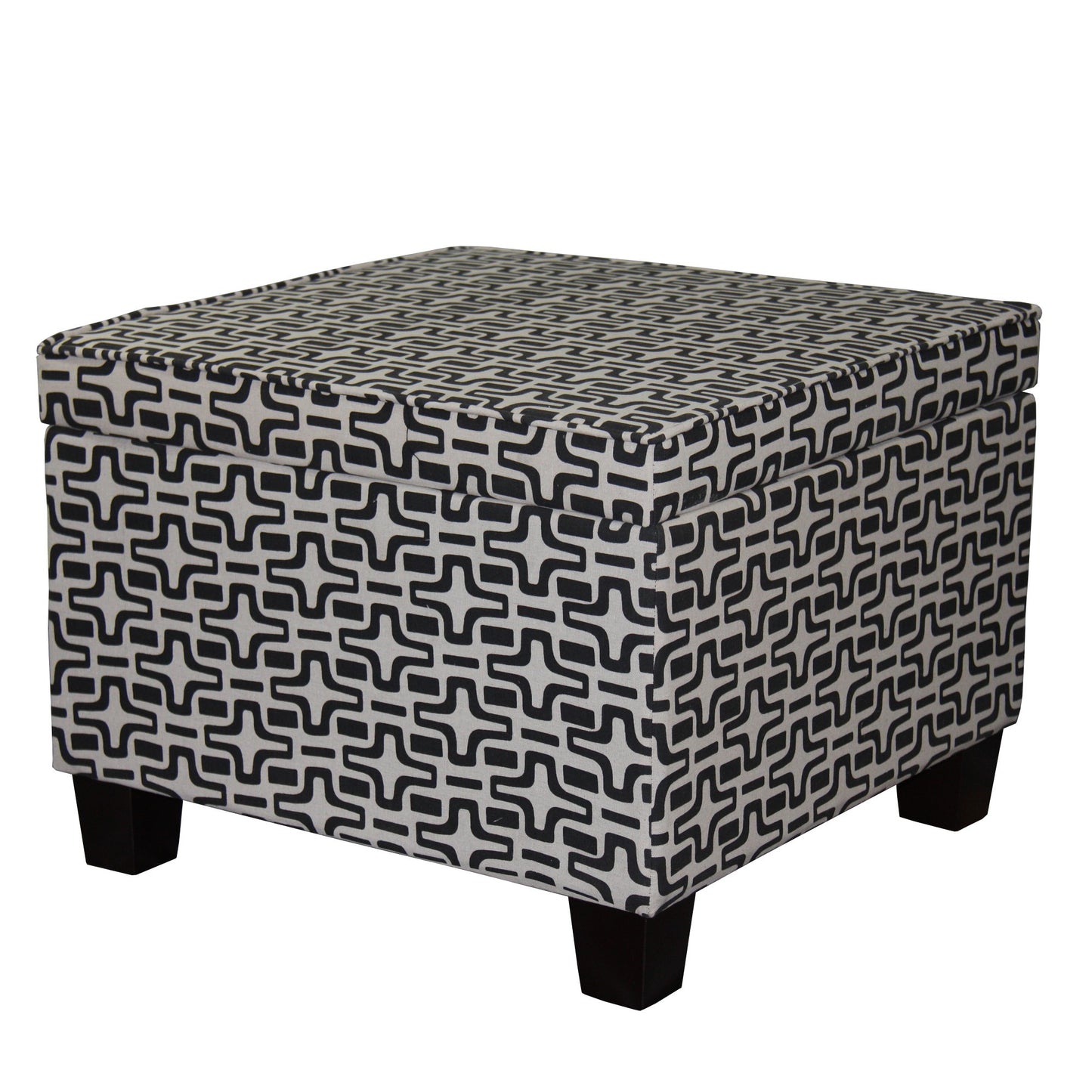 Dark Brown and White Retro Star Print Storage Ottoman-2