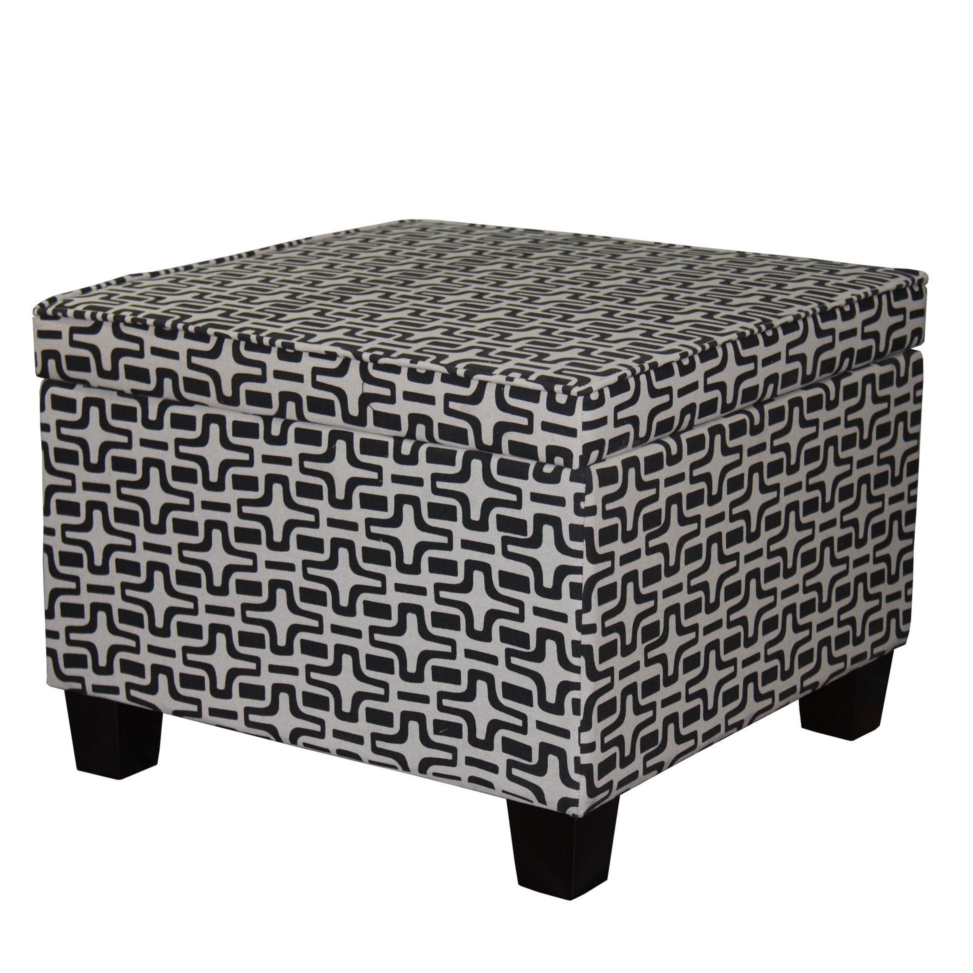 Dark Brown and White Retro Star Print Storage Ottoman-2