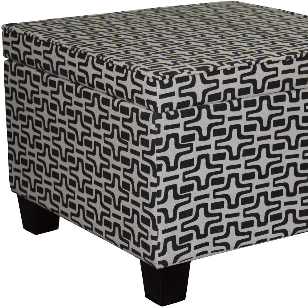 Dark Brown and White Retro Star Print Storage Ottoman-3