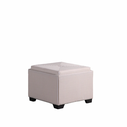 Gray and White Pinstripes Tufted Storage Ottoman-0