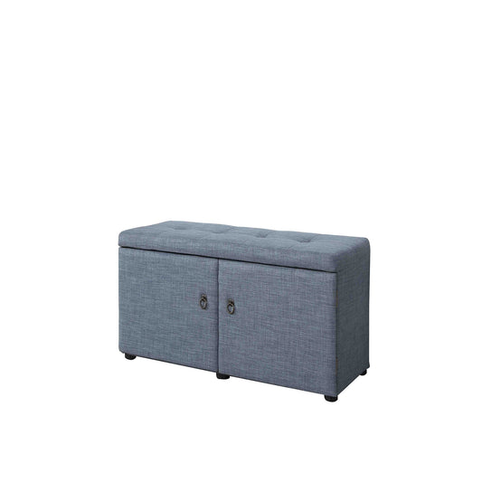 Blue Gray Linen Look Double Door Shoe Storage Bench-0