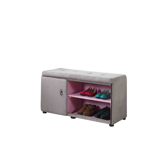 Light Gray and Pink Tufted Shoe Storage Bench-0