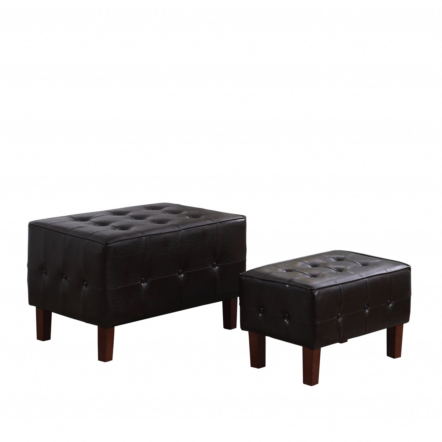 Set of Two Brown Faux Leather Tufted Stackable Ottomans-1