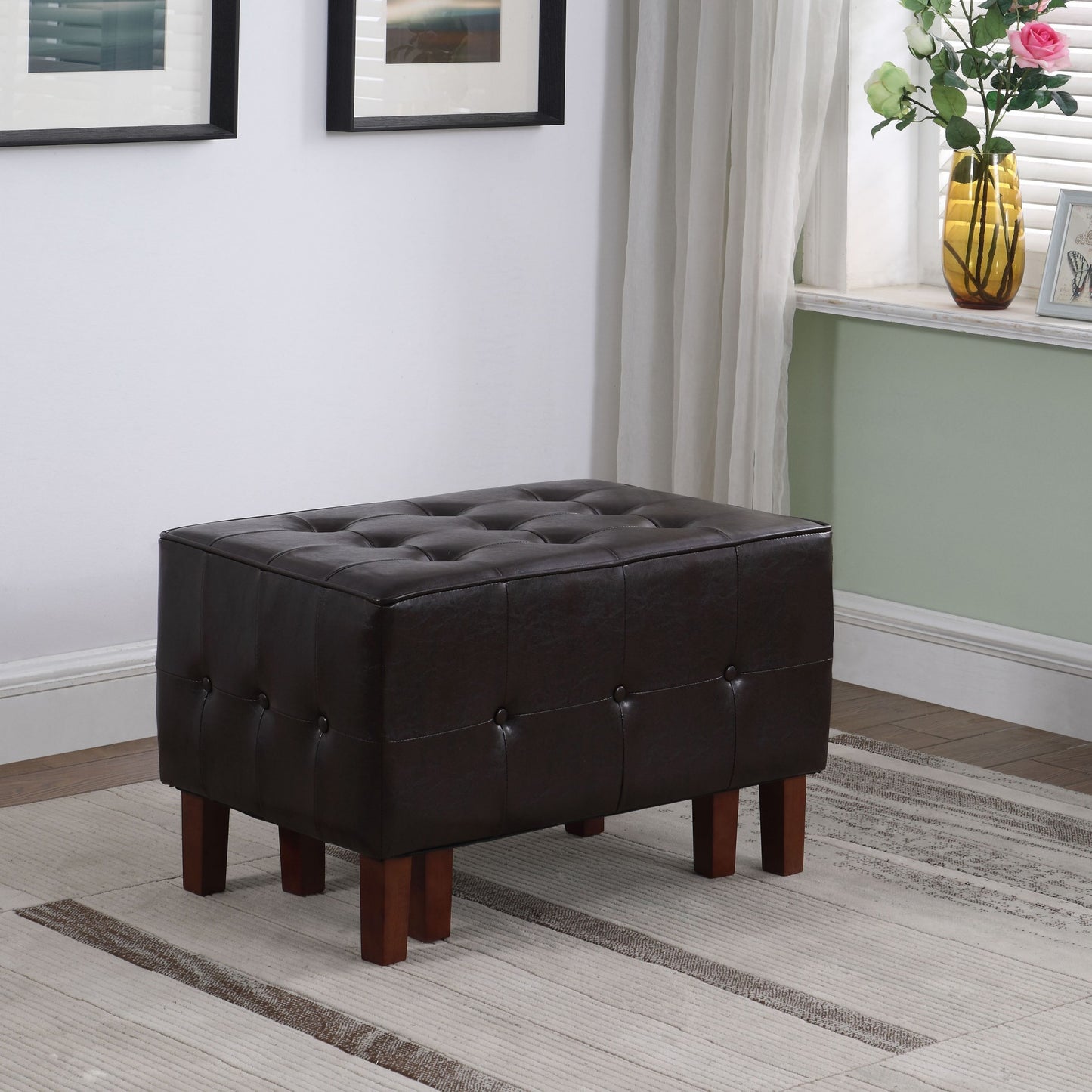 Set of Two Brown Faux Leather Tufted Stackable Ottomans-2