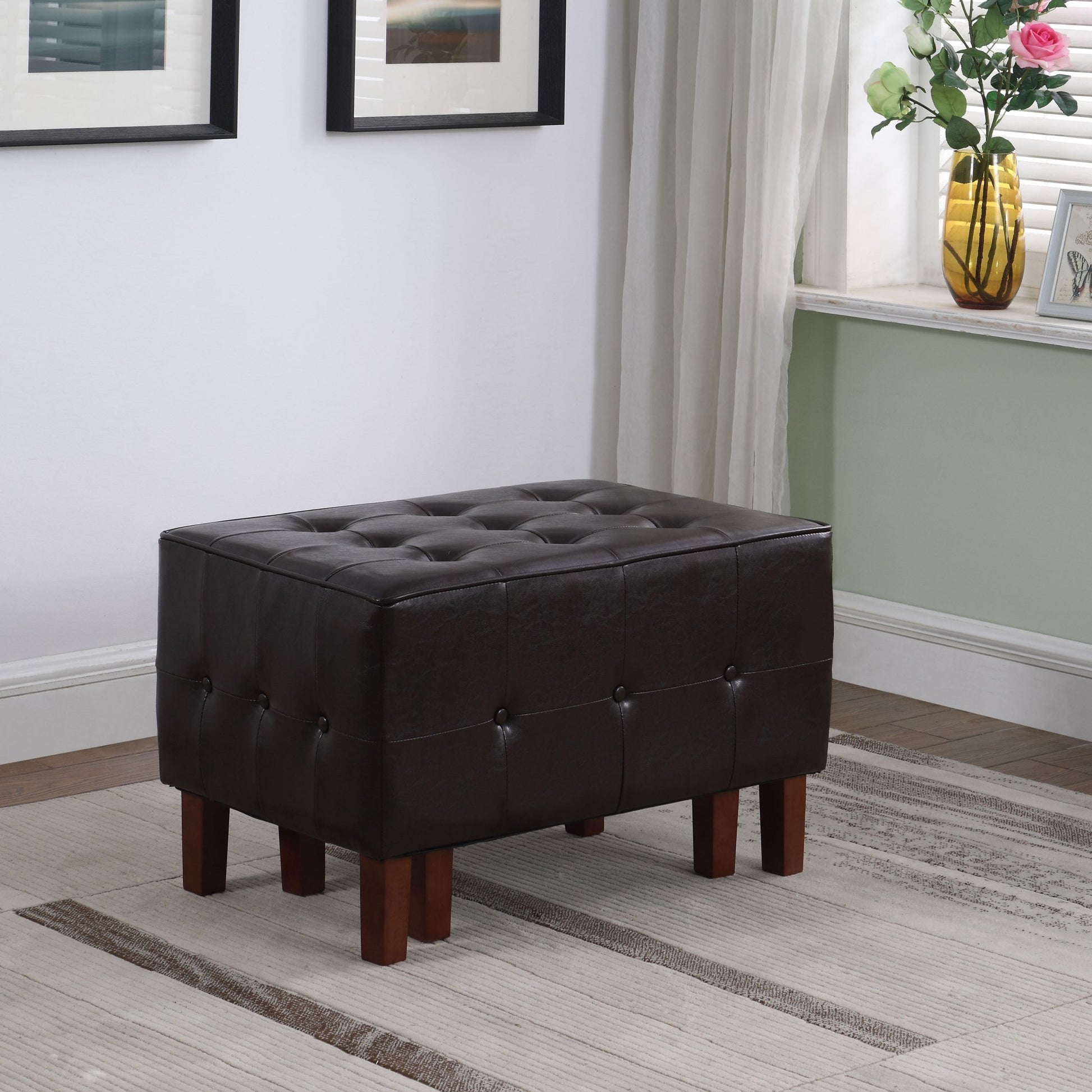 Set of Two Brown Faux Leather Tufted Stackable Ottomans-2