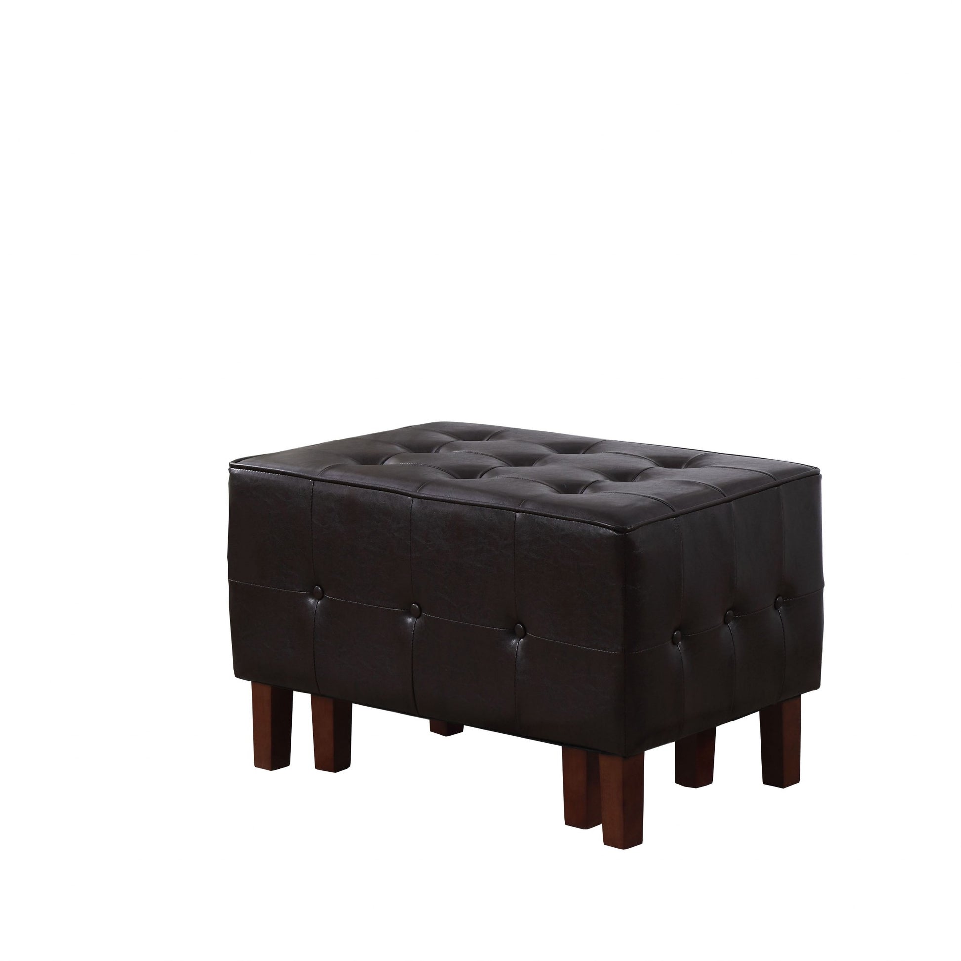 Set of Two Brown Faux Leather Tufted Stackable Ottomans-3