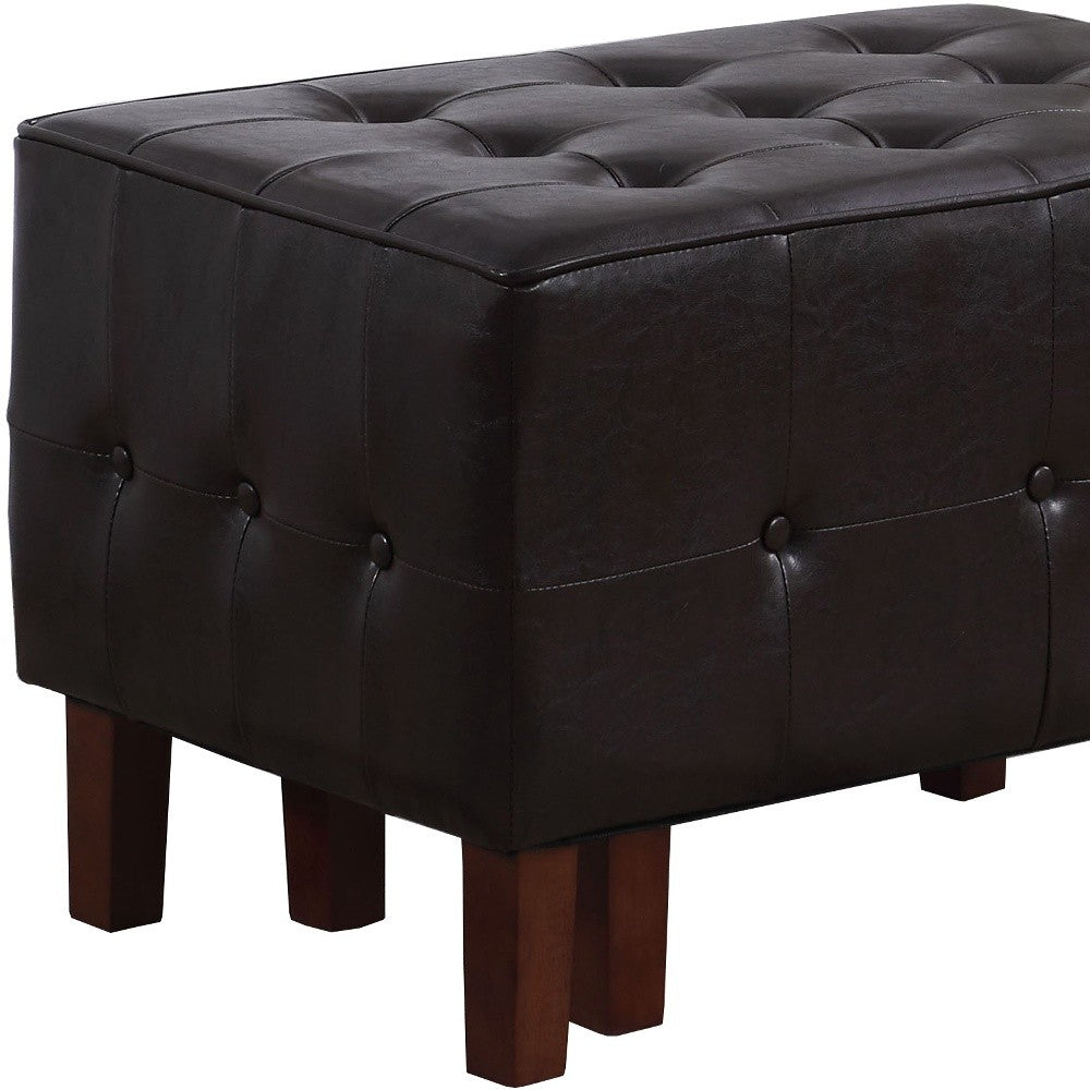 Set of Two Brown Faux Leather Tufted Stackable Ottomans-4